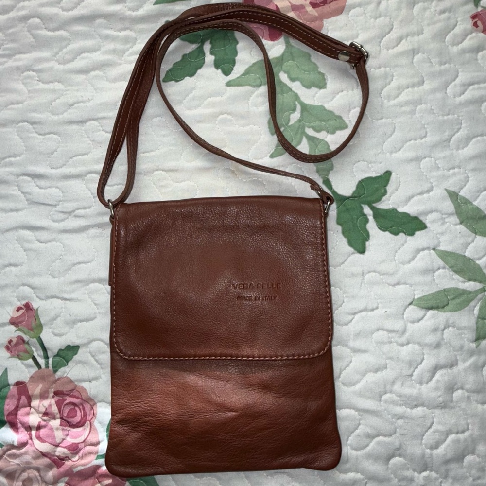 Vera Pelle Brown Leather Crossbody Handbag Italy